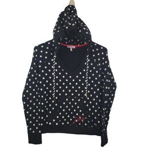 Juicy Couture XS Black White Polka Dot Cotton Hoodie Sweatshirt Pullover